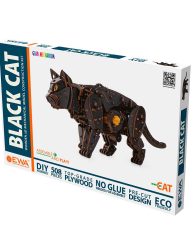 Mehanizēta koka puzle konstruktors modele MELNAIS KAĶIS "BLACK CAT" (508 detaļas)