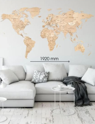 Koka neparastā puzle - sienas dekors PASAULES KARTE NESKARTĀ 3D L "WORLD MAP Untouched L" (127 detaļas)